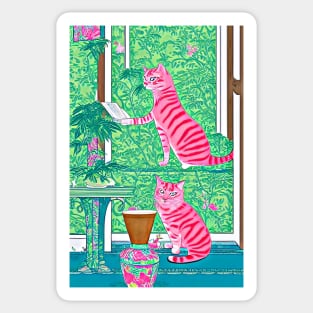 The adventures of pink, stripy cat Sticker